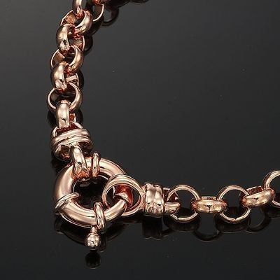 18ct Heavy Rose Gold Plated 6mm Belcher Chain Marina Bracelet with Bolt Clasp - USA Made