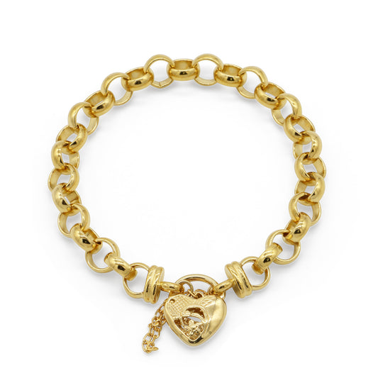 18ct Heavy Yellow Gold Plated 10mm Belcher Chain Bracelet with a Vegas Heart Locket - USA Made