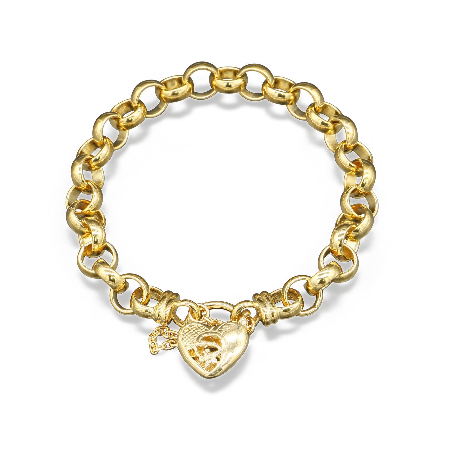 18ct Heavy Yellow Gold Plated 10mm Belcher Chain Bracelet with a Vegas Heart Locket - USA Made