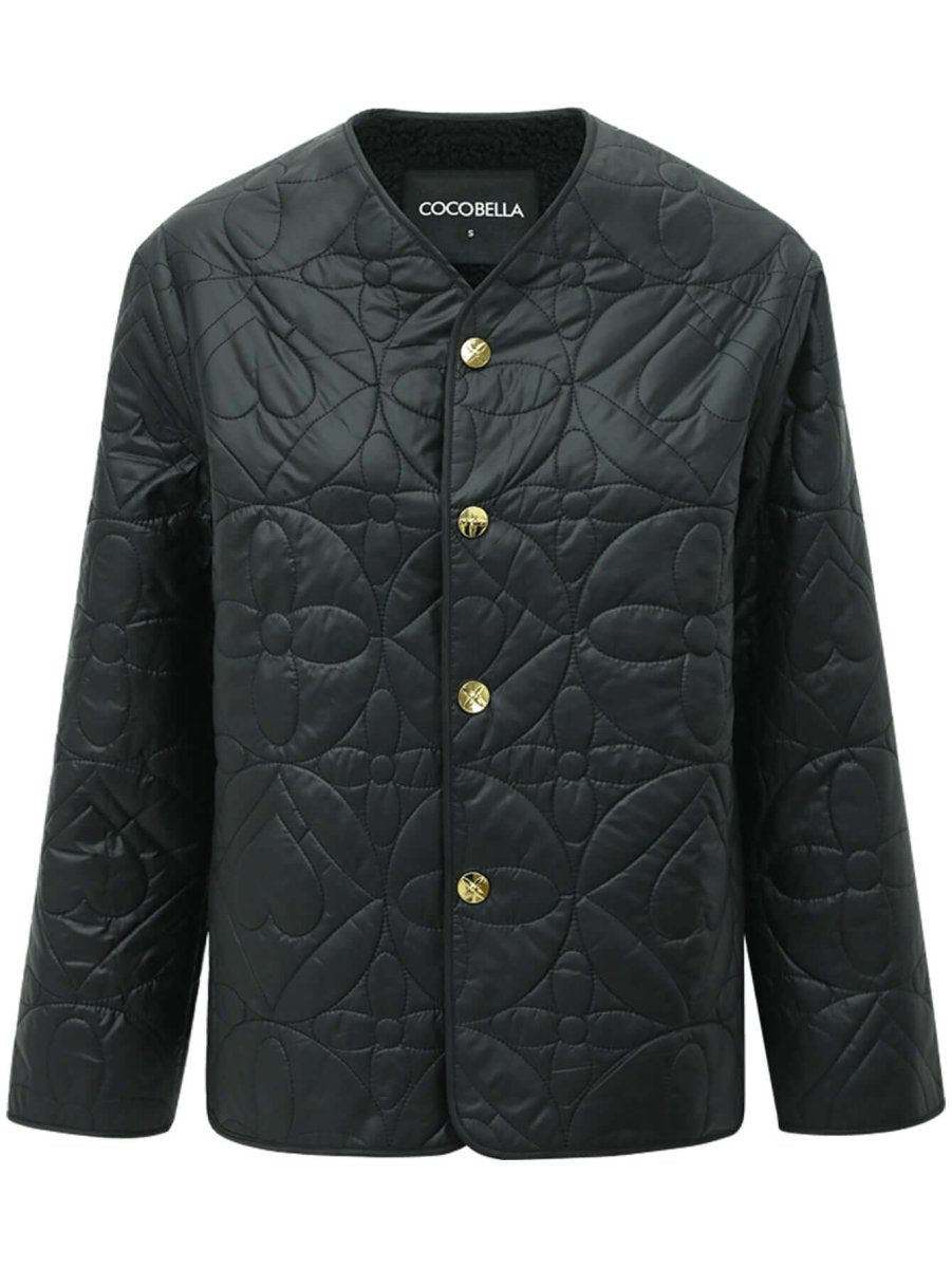 Heavy-Duty Geometric Black Quilted Puffer Jacket