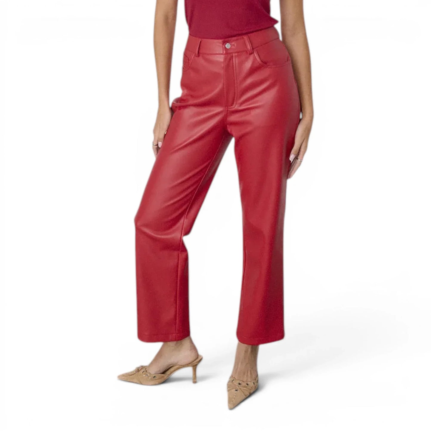 Women’s Red Lambskin Leather Pants