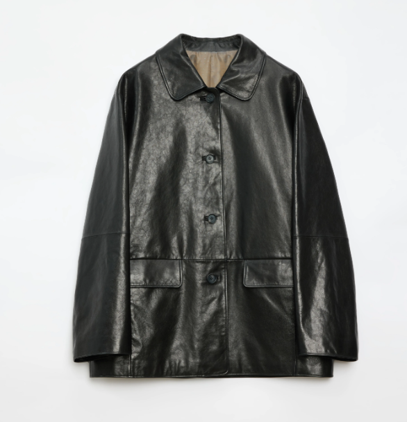 "Fashionable Kuoxi" goatskin simple and versatile retro suit-style leather windbreaker jacket