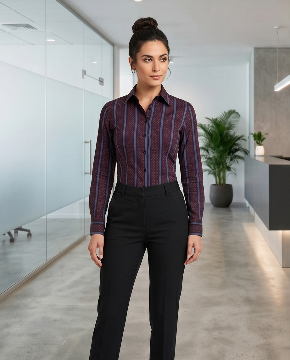 Burgundy & Blue Stripe Fitted Cotton Shirt