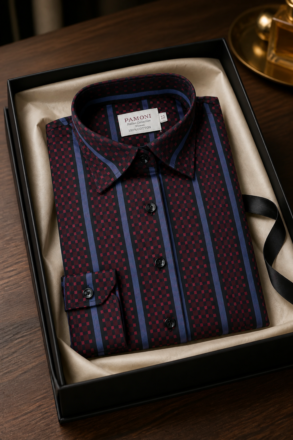Burgundy & Blue Stripe Fitted Cotton Shirt