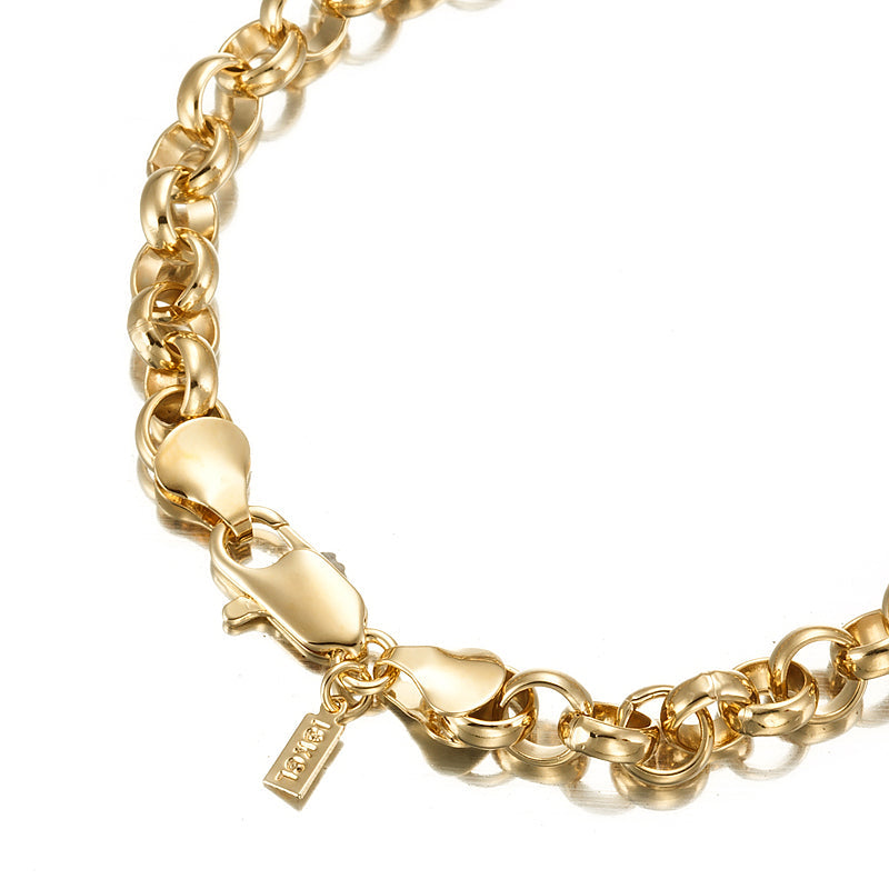 18ct Heavy Yellow Gold Plated 6mm Belcher Chain Bracelet with Lobster Clasp - USA Made