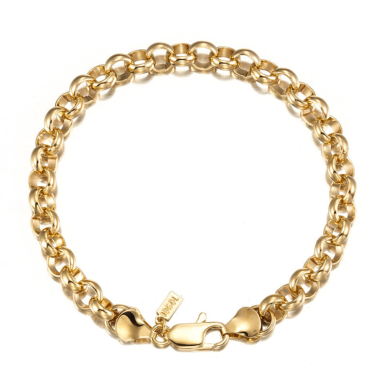 18ct Heavy Yellow Gold Plated 6mm Belcher Chain Bracelet with Lobster Clasp - USA Made