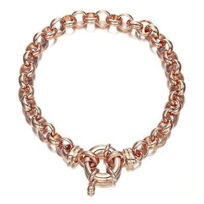 18ct Heavy Rose Gold Plated 6mm Belcher Chain Marina Bracelet with Bolt Clasp - USA Made