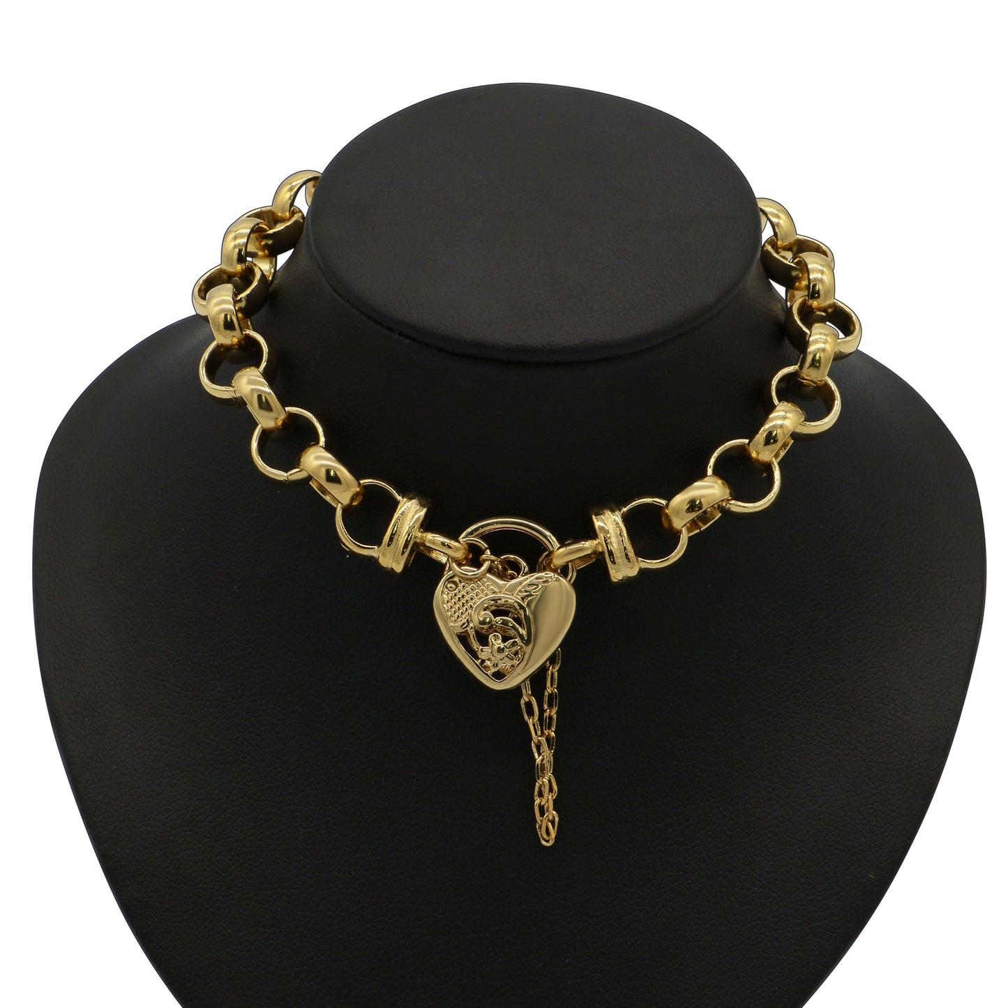 18ct Heavy Yellow Gold Plated  10mm Belcher Chain Bracelet with a Vegas Heart Locket - USA Made