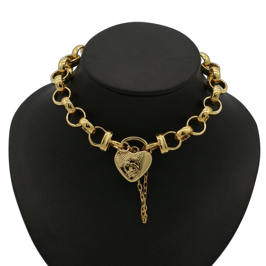 18ct Heavy Yellow Gold Plated  10mm Belcher Chain Bracelet with a Vegas Heart Locket - USA Made