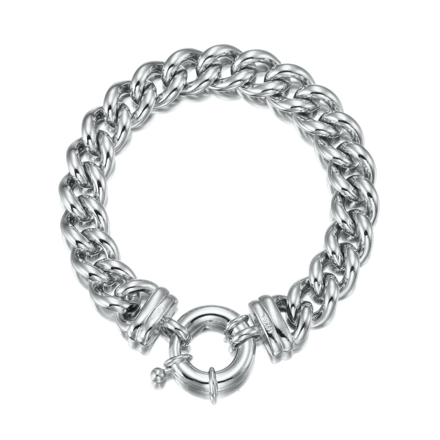 925 Sterling Silver Plated 12mm Euro Curb Chain Marina Bracelet with Bolt Clasp - USA Made