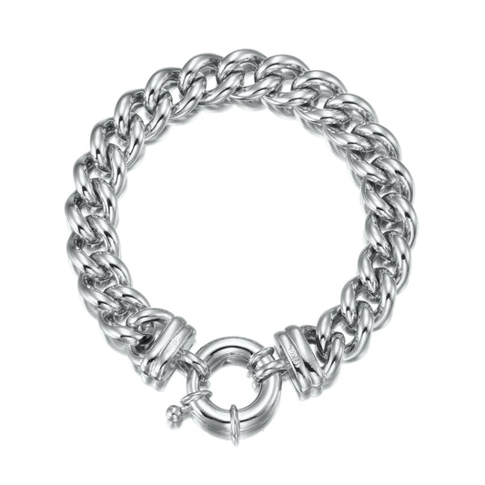 925 Sterling Silver Plated 12mm Euro Curb Chain Marina Bracelet with Bolt Clasp - USA Made