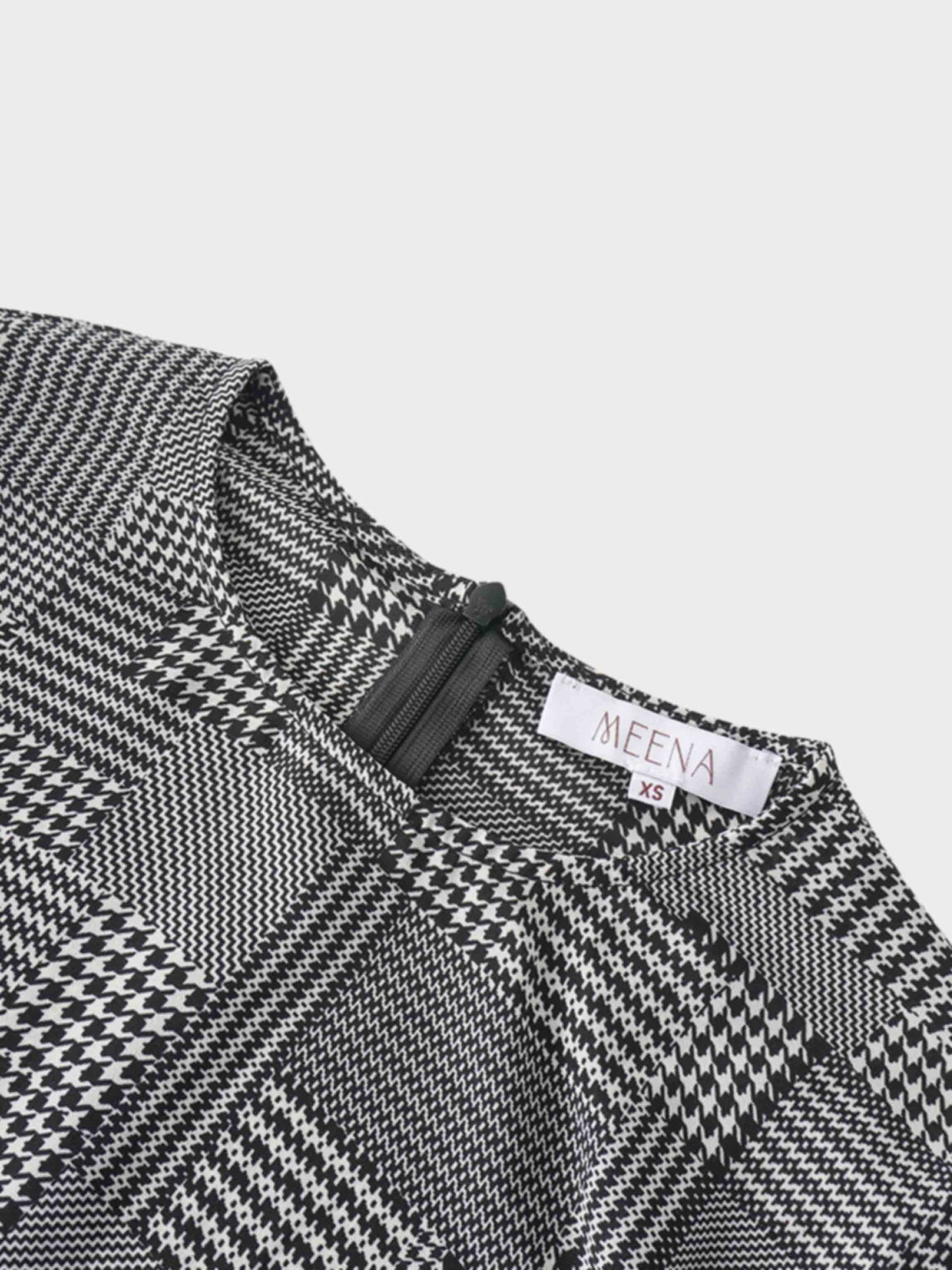 Houndstooth Blouson Sleeve Blouse-Black