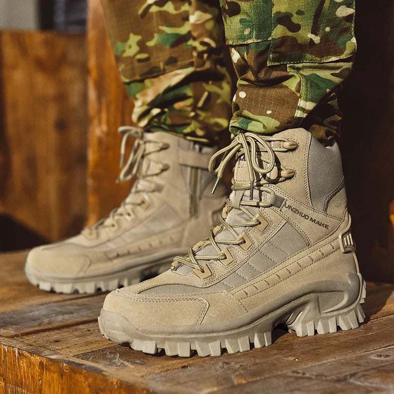 NNEOBA Mens Tactical Desert Combat Ankle Work Boots (Khaki)