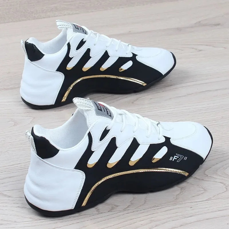 NNEOBA Mens Casual Vulcanized Sneakers Lightweight Breathable Shoes (White)