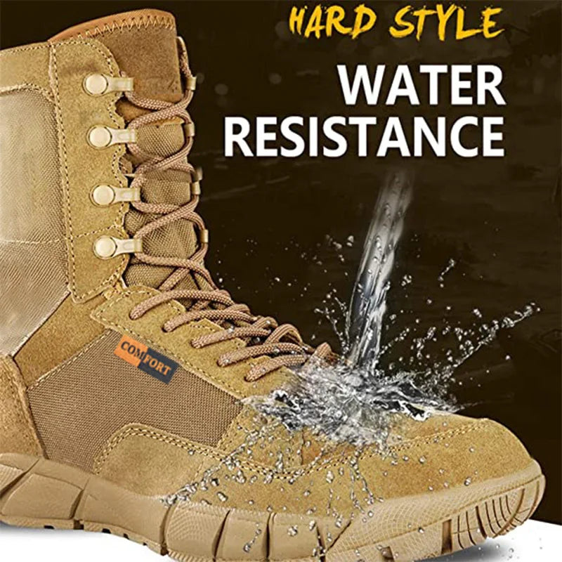 Mens Tactical Mid-Calf Combat Boots (Brown No Zip)
