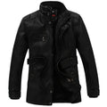 Mens PU Leather Fleece Lined Winter Jacket (Black thin)