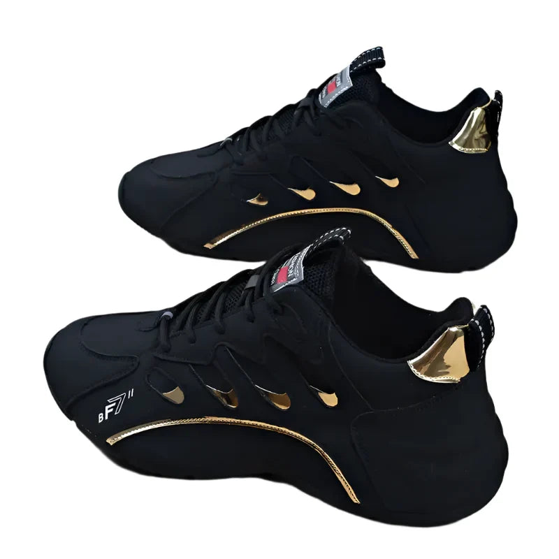 NNEOBA Mens Casual Vulcanized Sneakers Lightweight Breathable Shoes (Black)
