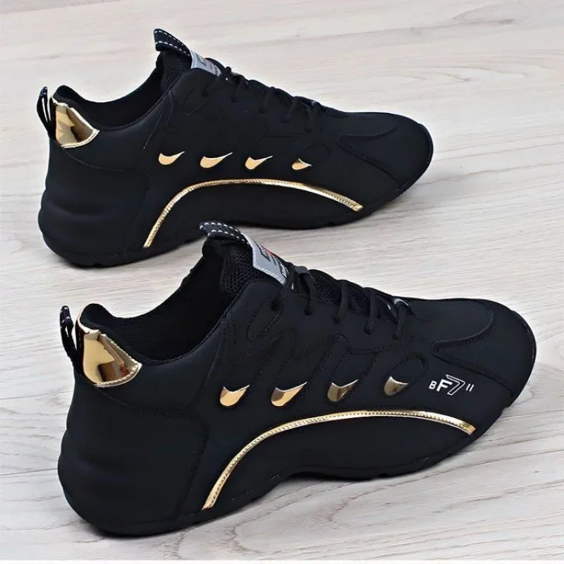 NNEOBA Mens Casual Vulcanized Sneakers Lightweight Breathable Shoes (Black)