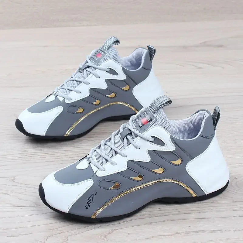 NNEOBA Mens Casual Vulcanized Sneakers Lightweight Breathable Shoes (Gray)