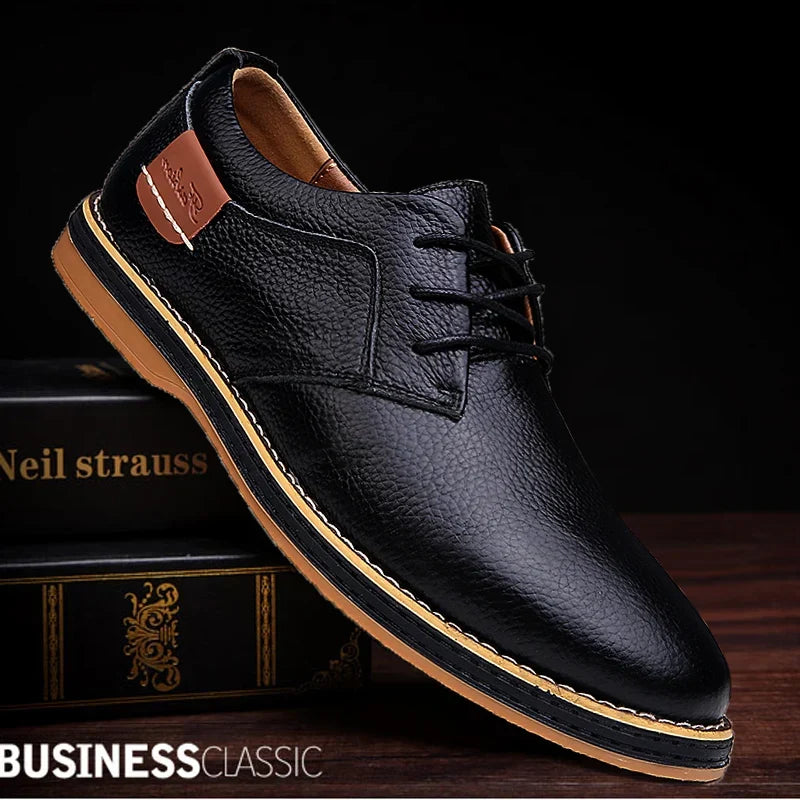 NNEOBA Mens Genuine Leather Brogue Oxford Dress Shoes (Black)