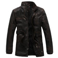 NNEOBA Mens PU Leather Fleece Lined Winter Jacket (Coffee Fleece)