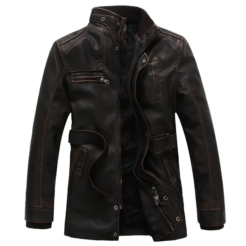 NNEOBA Mens PU Leather Fleece Lined Winter Jacket (Coffee Fleece)