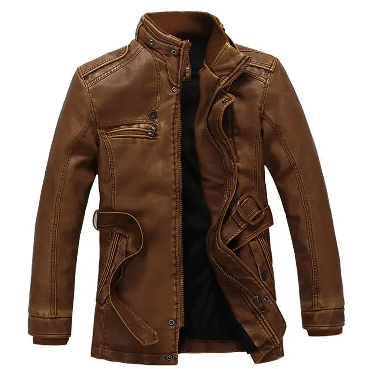 NNEOBA Mens PU Leather Fleece Lined Winter Jacket (Yellow thin)