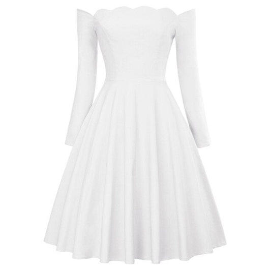 Belle Poque Women Dresses Retro Sexy Long Sleeve Off Shoulder Flared A-Line Dress Swing Knee Length Solid Fall Lady Dresses New