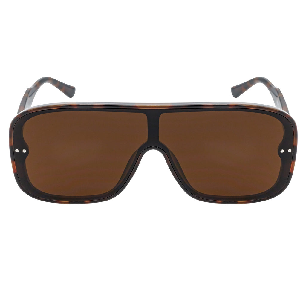 GIA - Oversize Square Flat Lens Shield Sunglasses Tortoise Brown