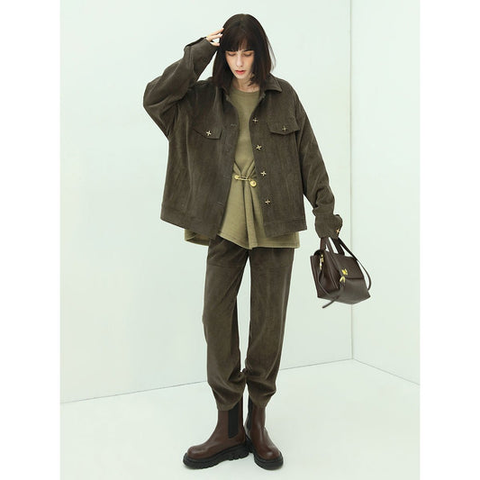 Green Corduroy Jacket with Gold Embellishments