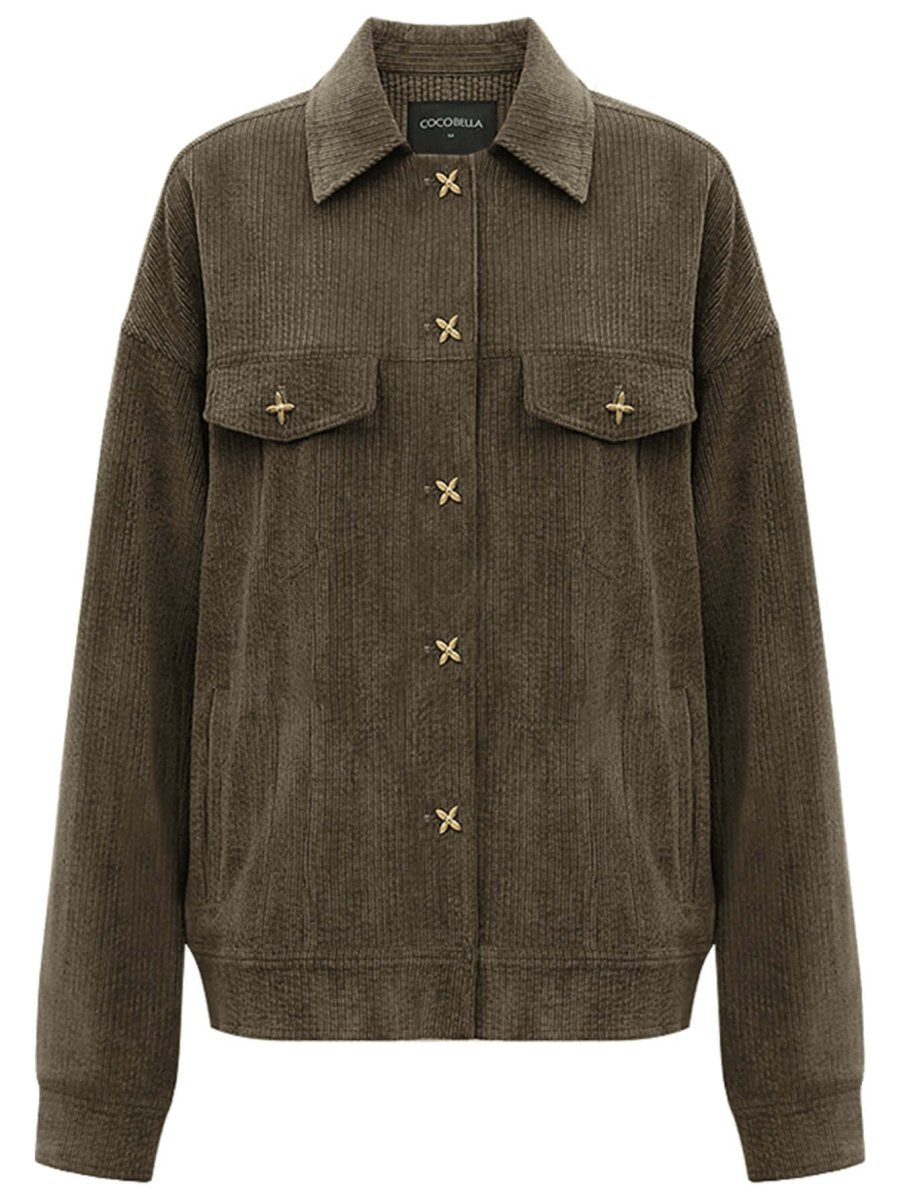 Green Corduroy Jacket with Gold Embellishments