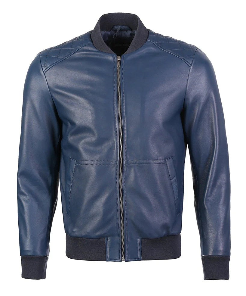 Greer Mens Wax Finish Sheep Leather Jacket - Dark Blue, 4XL