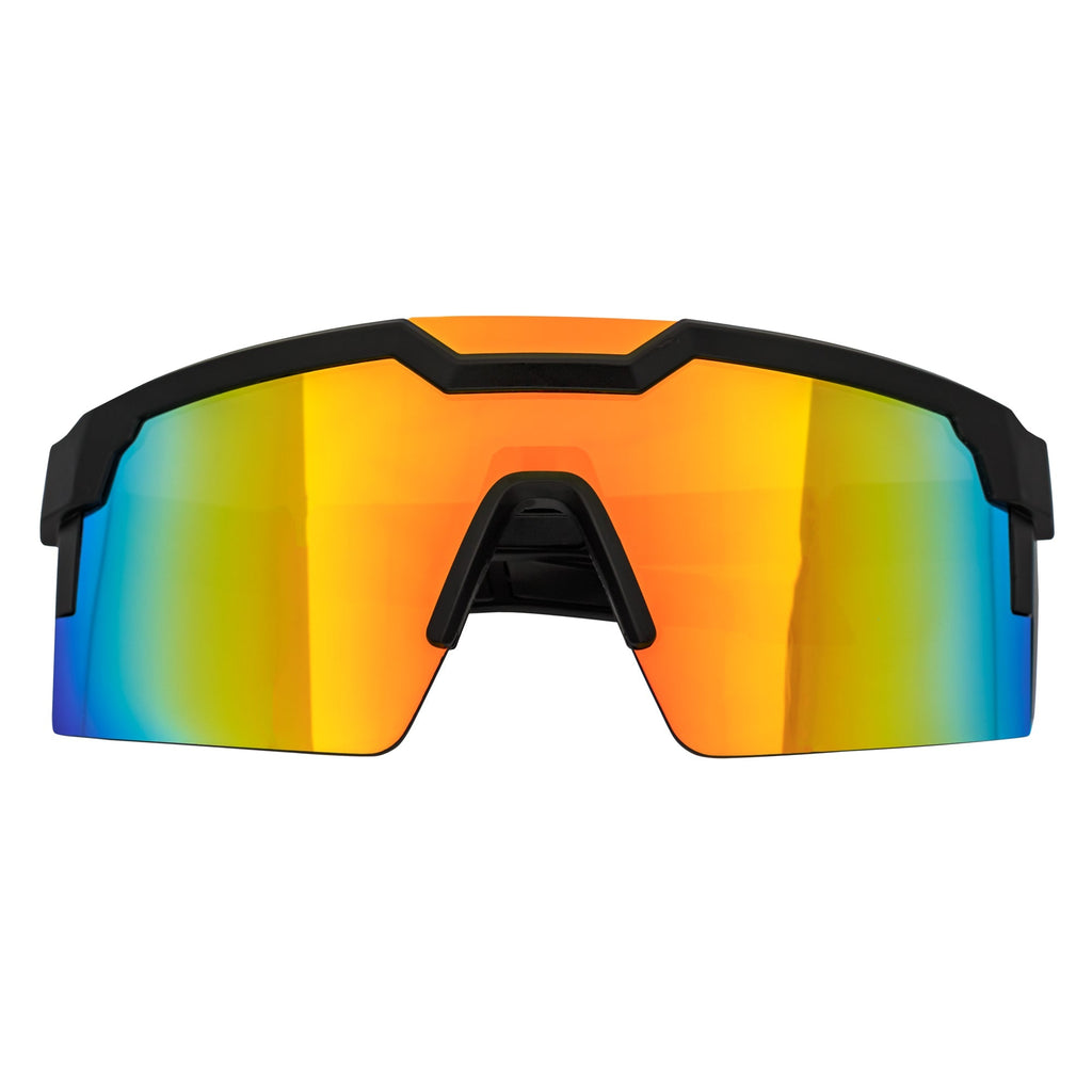 HITECH - Rimless Shield Sunglasses Black-Orange Orange Mirror