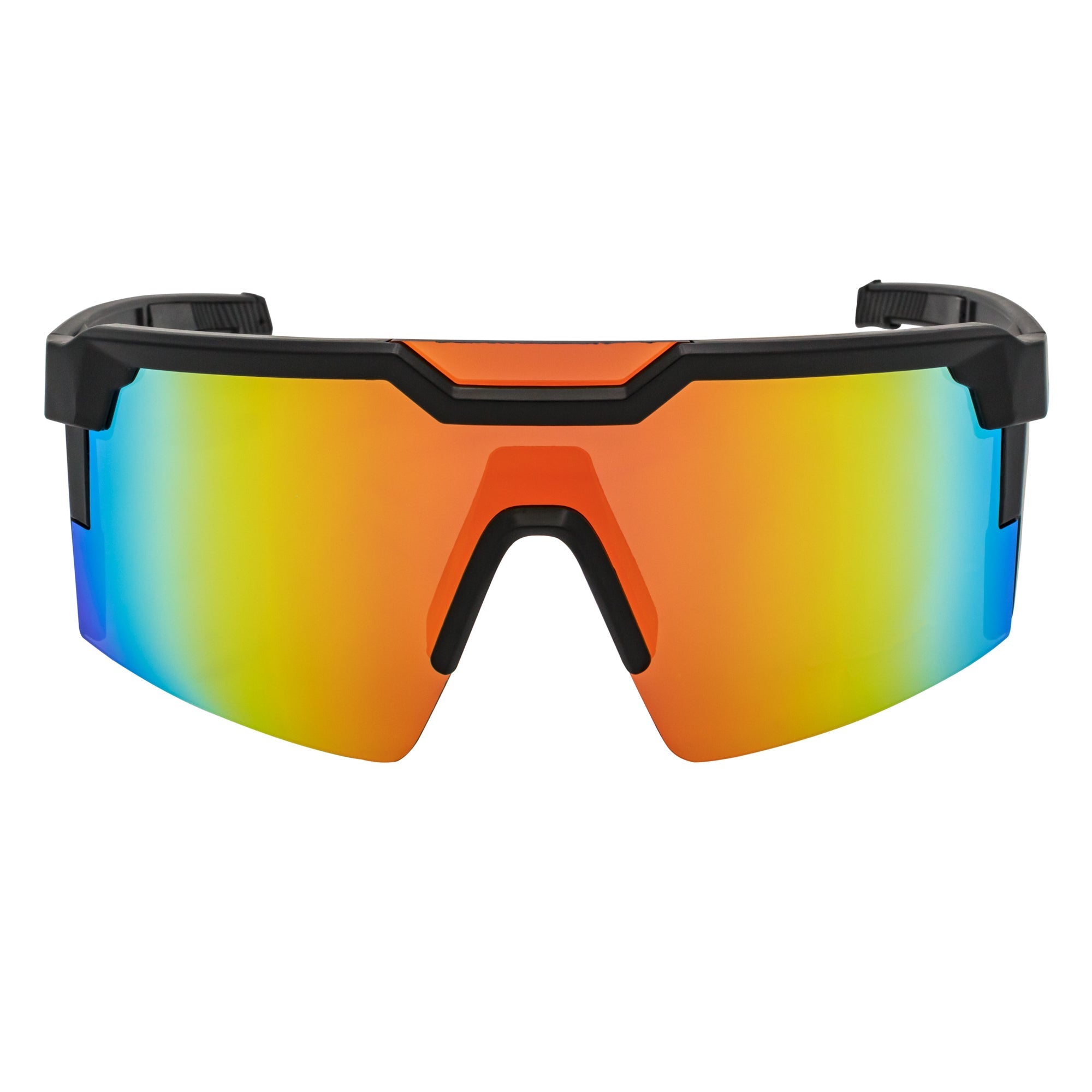 HITECH - Rimless Shield Sunglasses Black-Orange Orange Mirror
