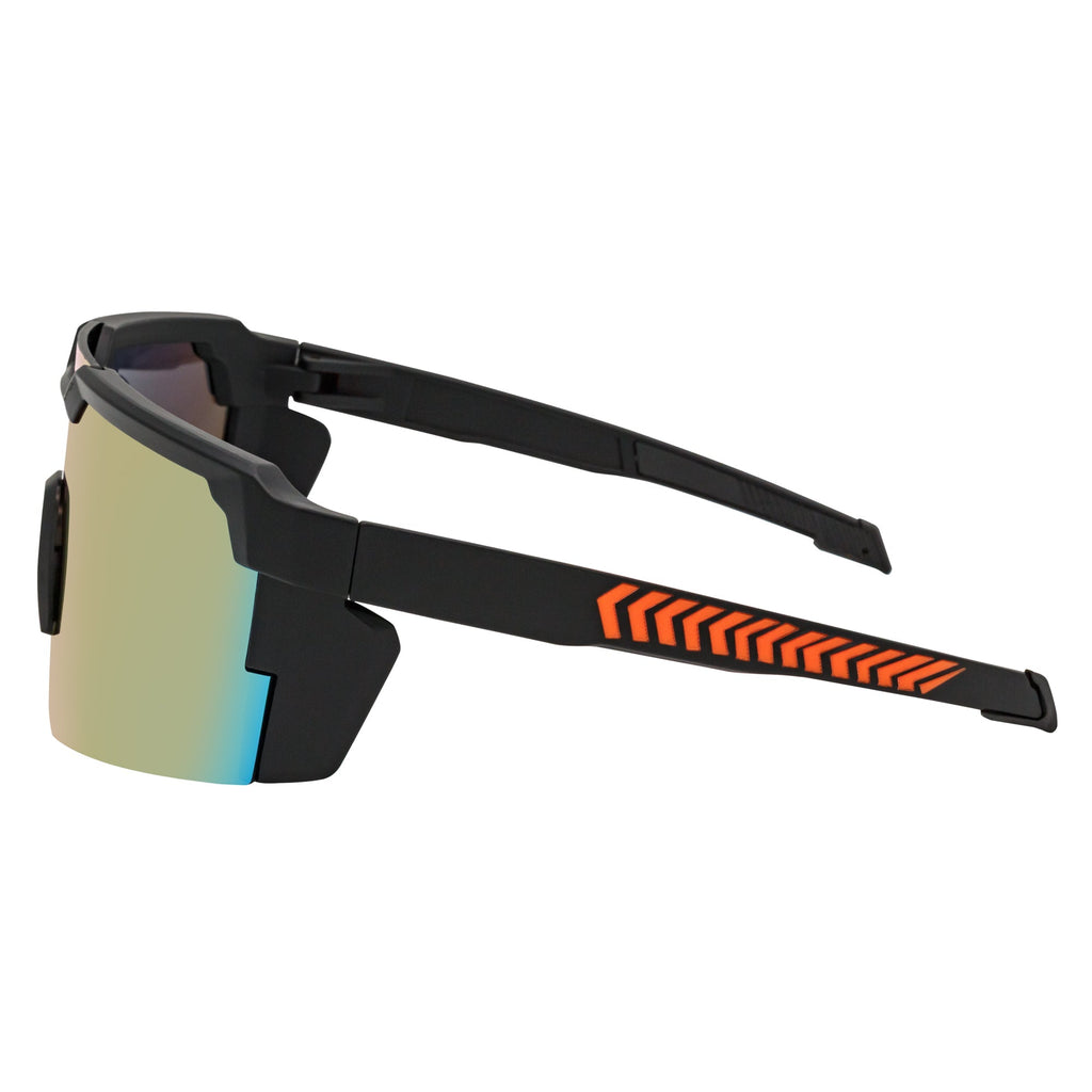 HITECH - Rimless Shield Sunglasses Black-Orange Orange Mirror