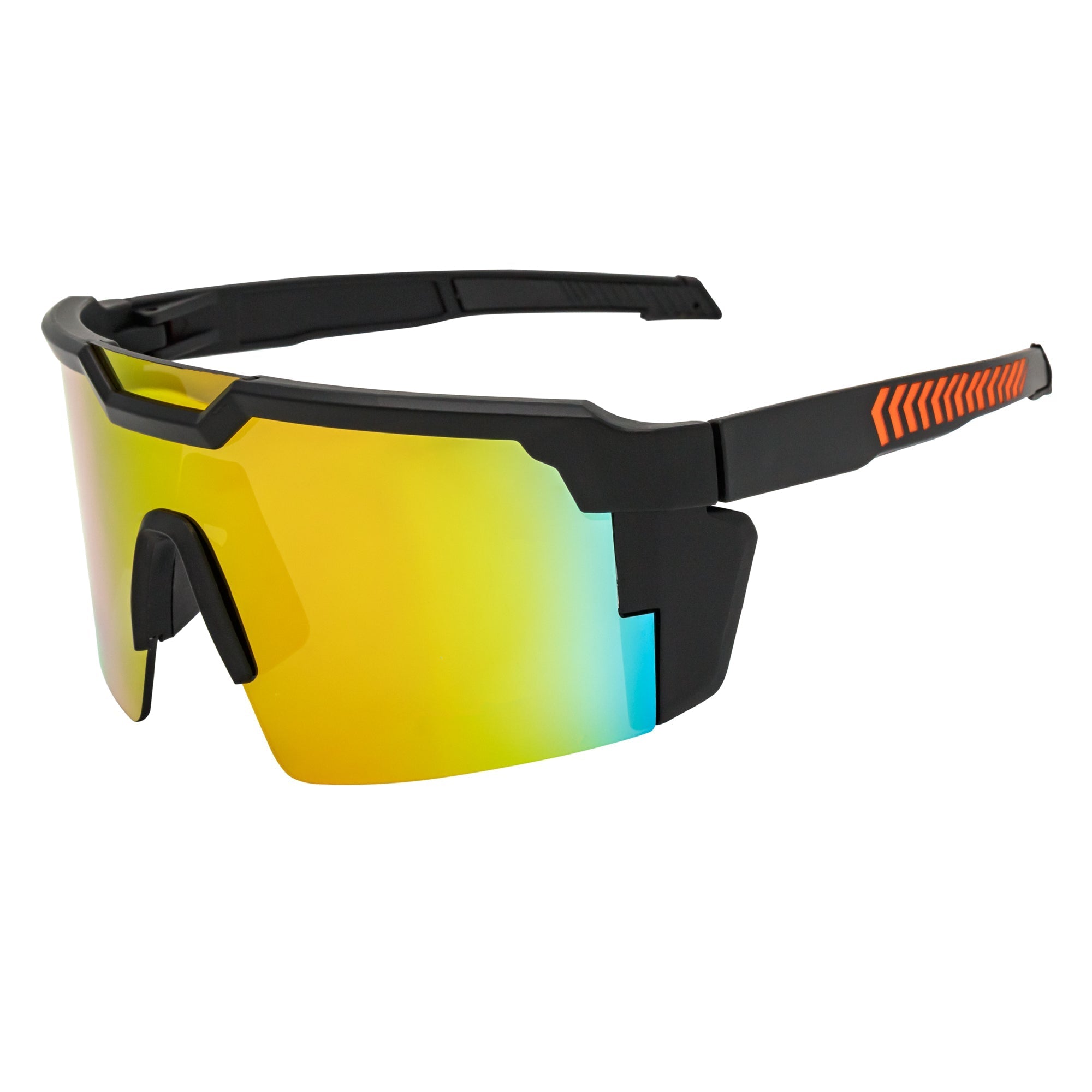 HITECH - Rimless Shield Sunglasses Black-Orange Orange Mirror