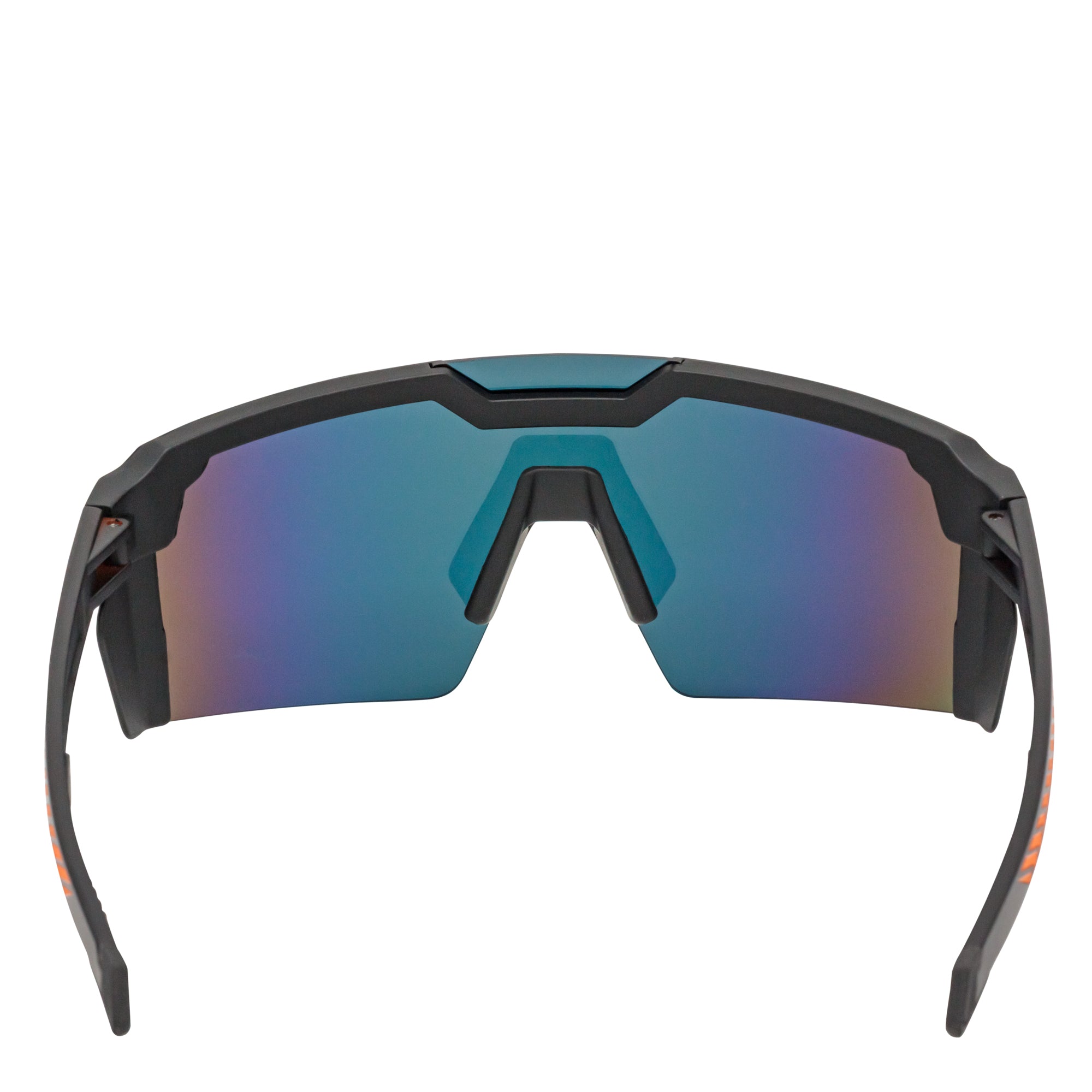 HITECH - Rimless Shield Sunglasses Black-Orange Orange Mirror