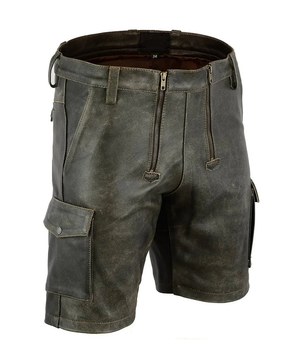 Men’s Aniline Leather Party Cargo Shorts