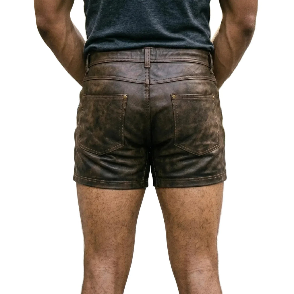Men’s Handmade Men's Brown Cowhide Leather Biker Shorts