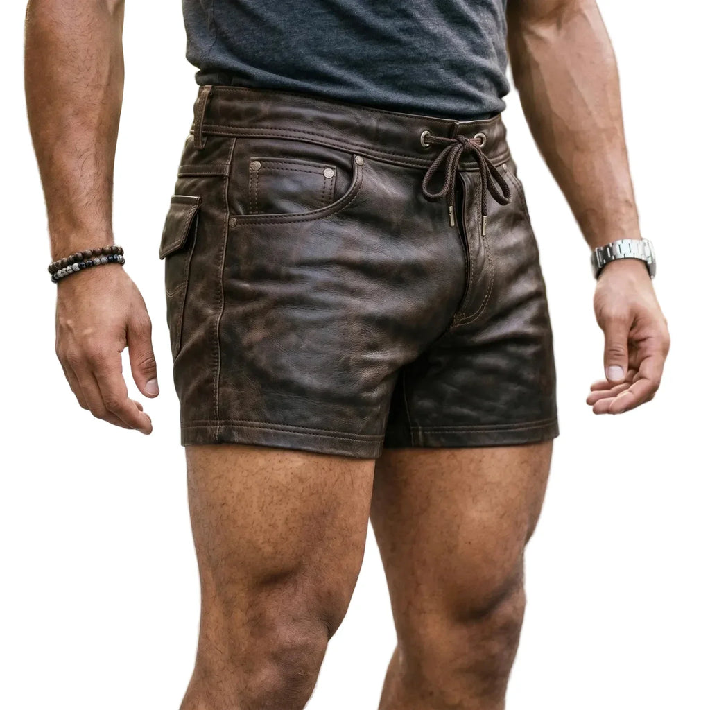 Men’s Handmade Men's Brown Cowhide Leather Biker Shorts