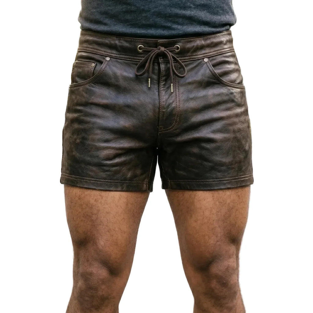 Men’s Handmade Men's Brown Cowhide Leather Biker Shorts