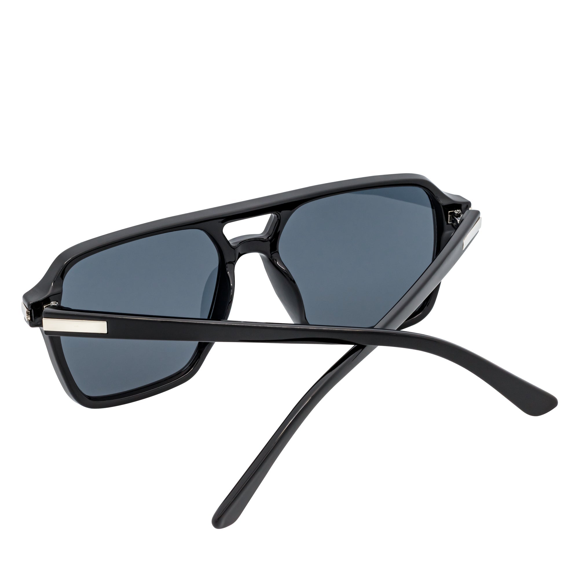 LUCCA - Flat Top Square Aviator Sunglasses Black Smoke