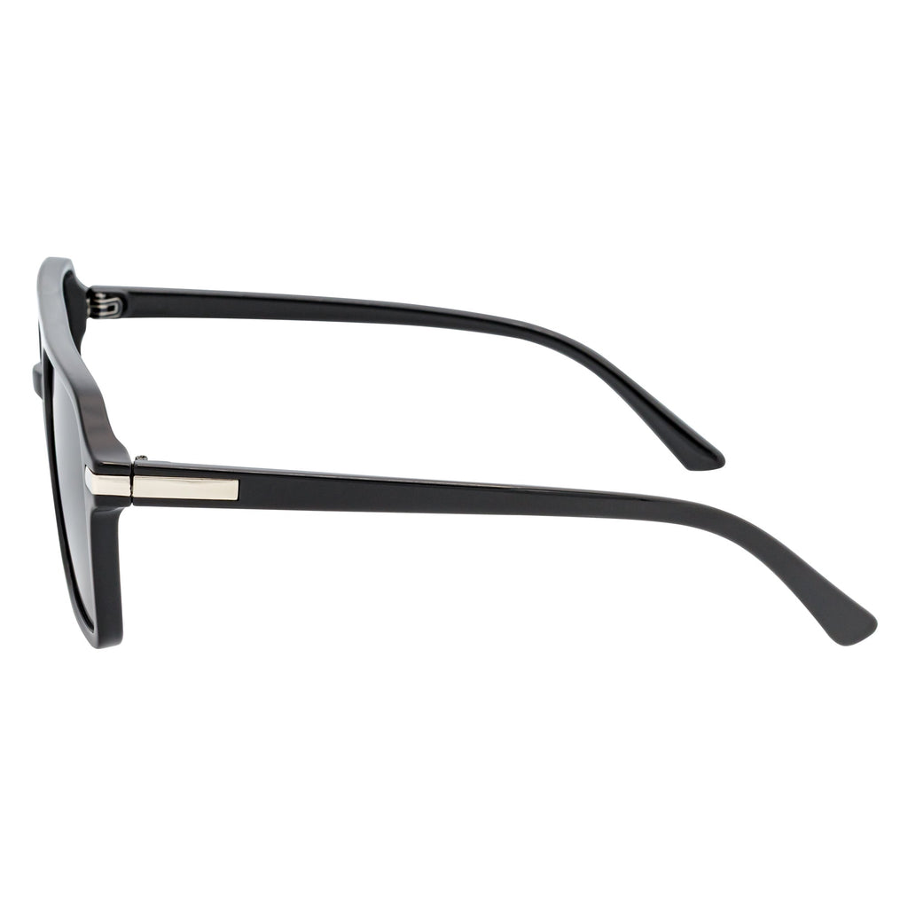 LUCCA - Flat Top Square Aviator Sunglasses Black Smoke