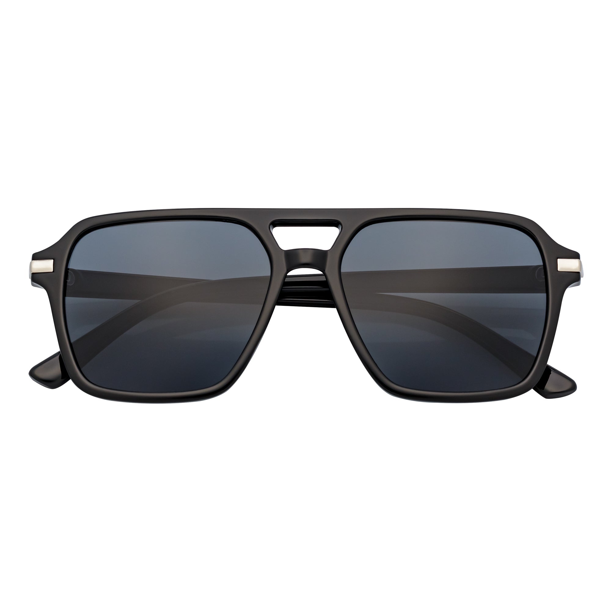 LUCCA - Flat Top Square Aviator Sunglasses Black Smoke