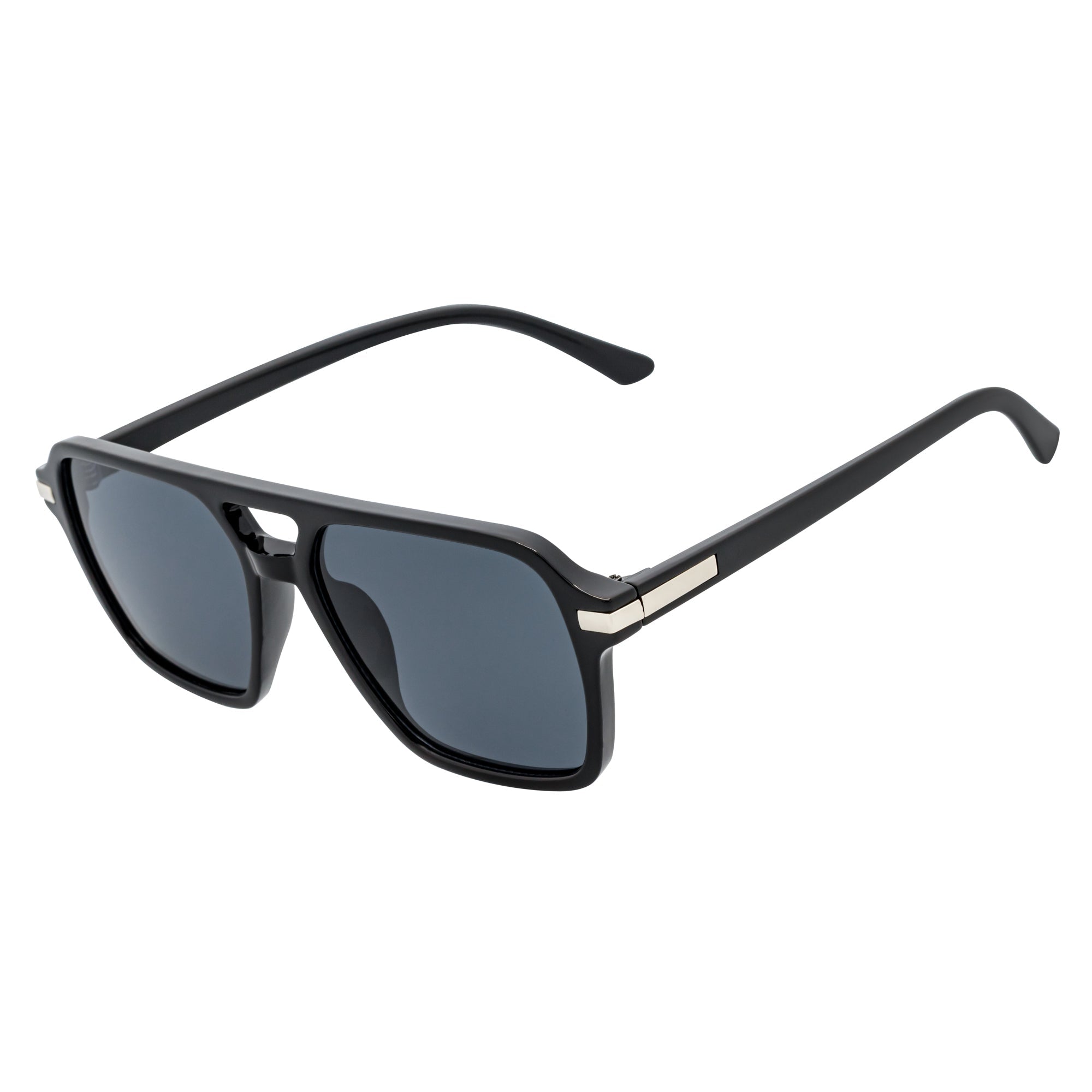 LUCCA - Flat Top Square Aviator Sunglasses Black Smoke