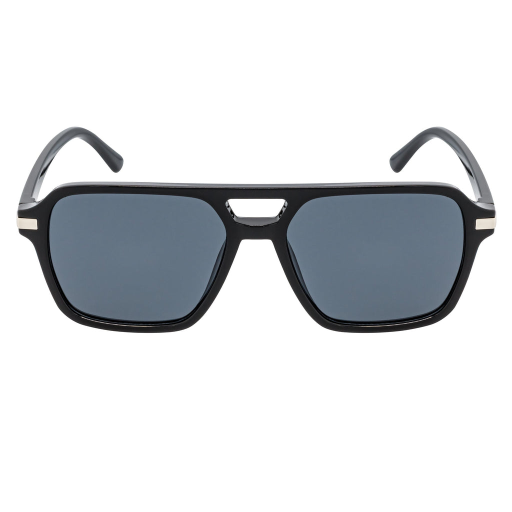 LUCCA - Flat Top Square Aviator Sunglasses Black Smoke