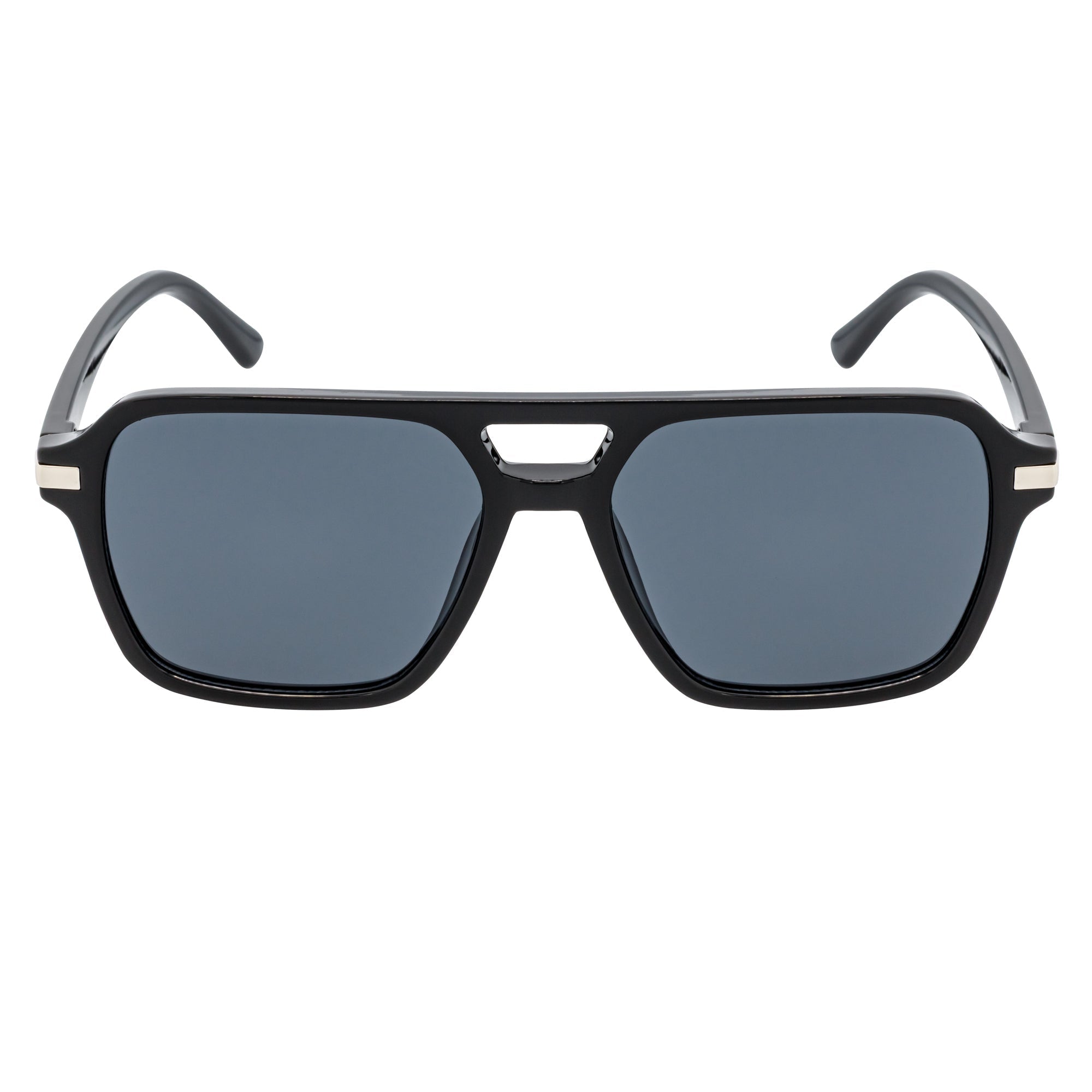 LUCCA - Flat Top Square Aviator Sunglasses Black Smoke