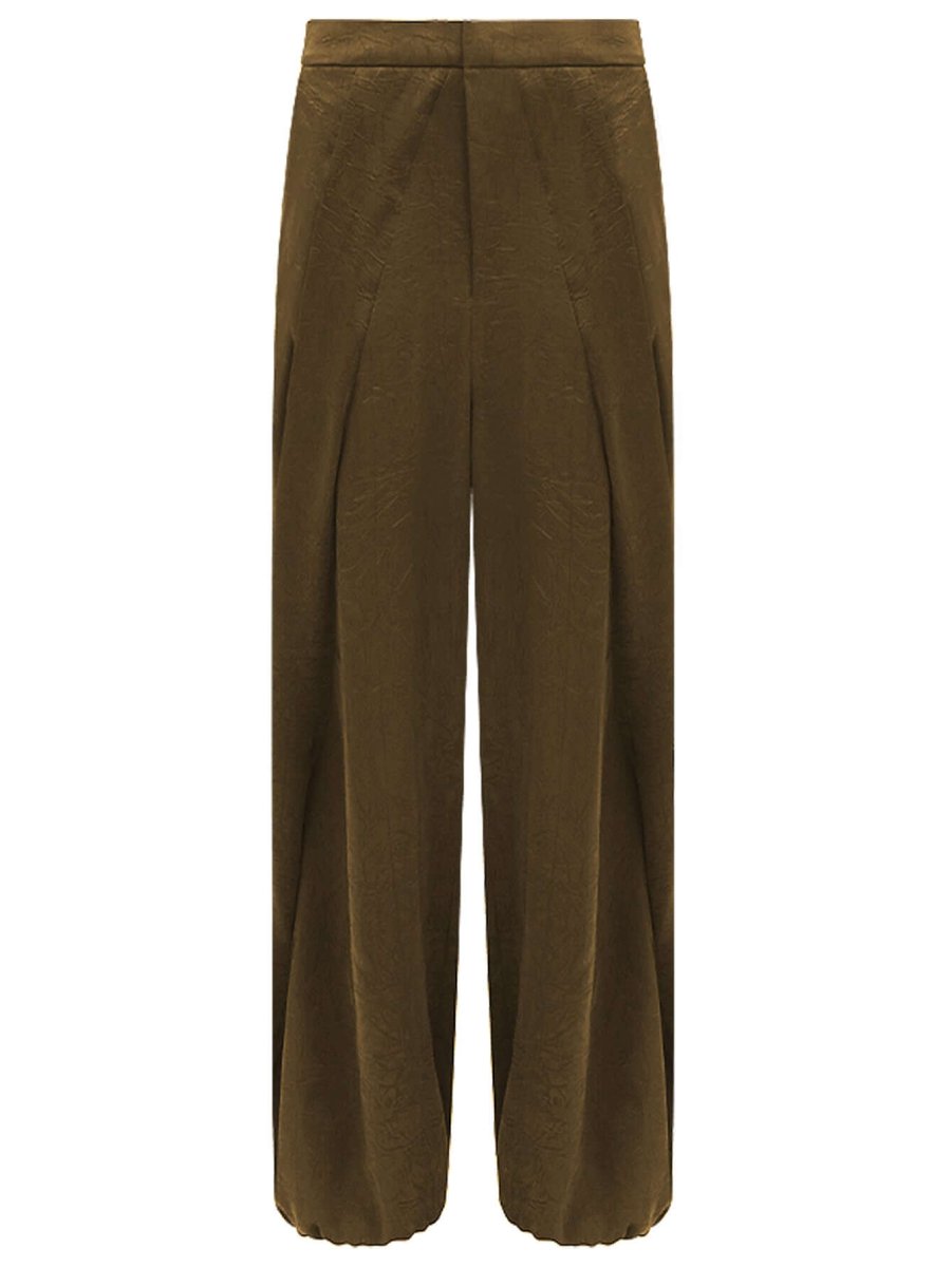 Luxurious Brown Satin High Waist Pleated Pants