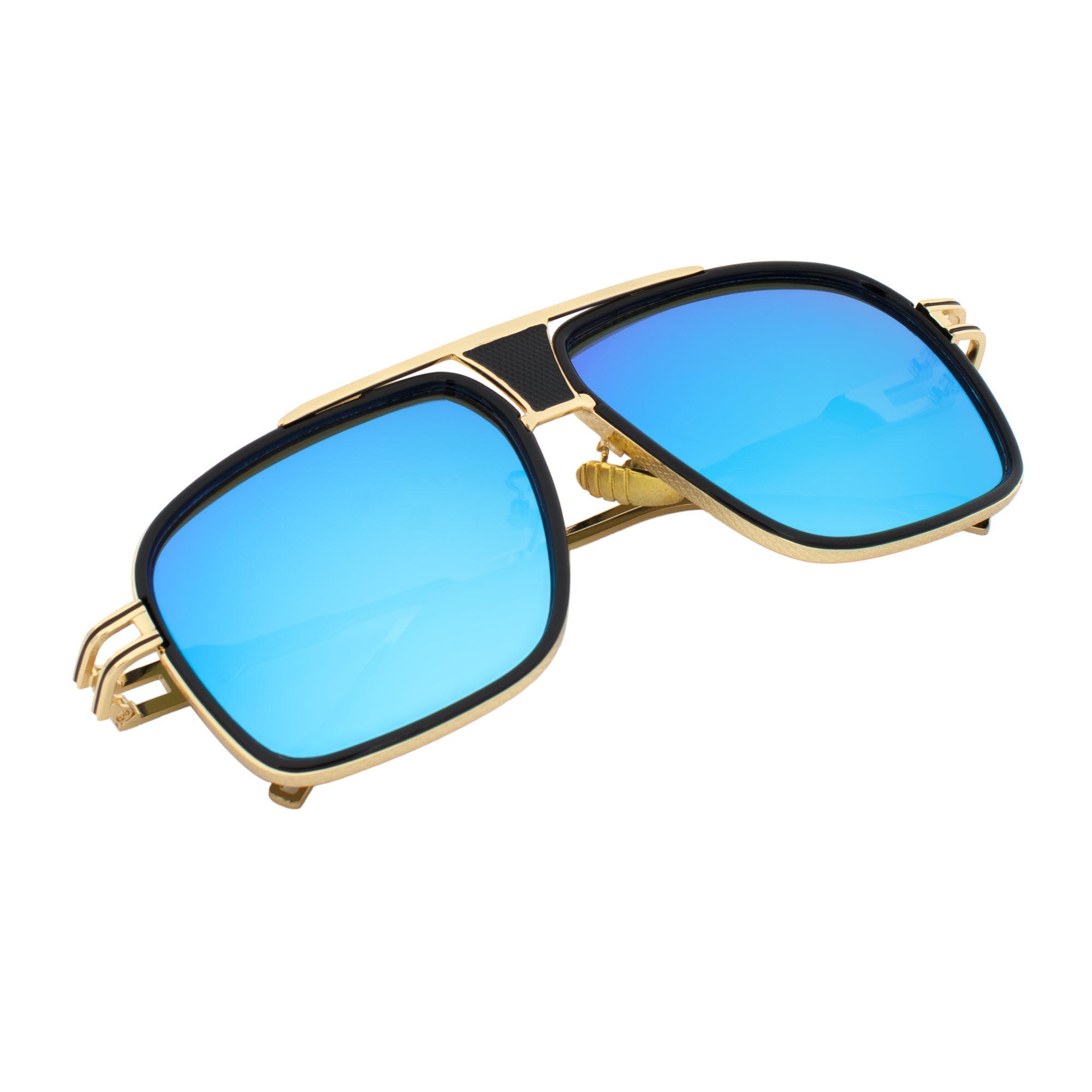 MAC - Square Metal Aviator Black-Gold  Sunglasses Blue Mirror