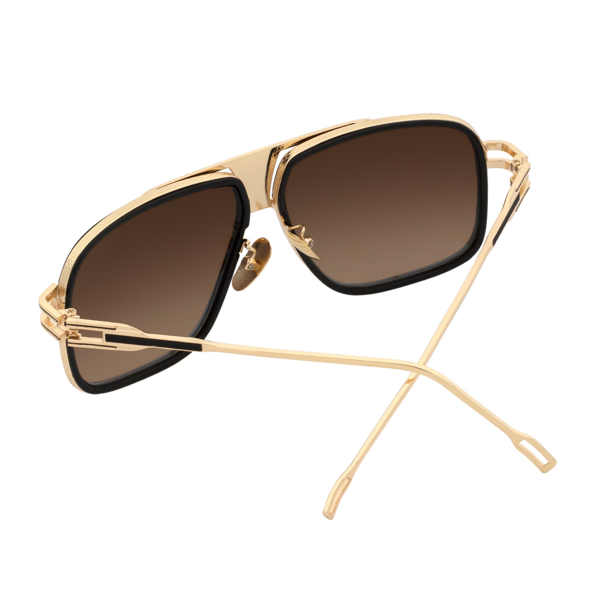 MAC - Square Metal Aviator Black-Gold  Sunglasses Blue Mirror